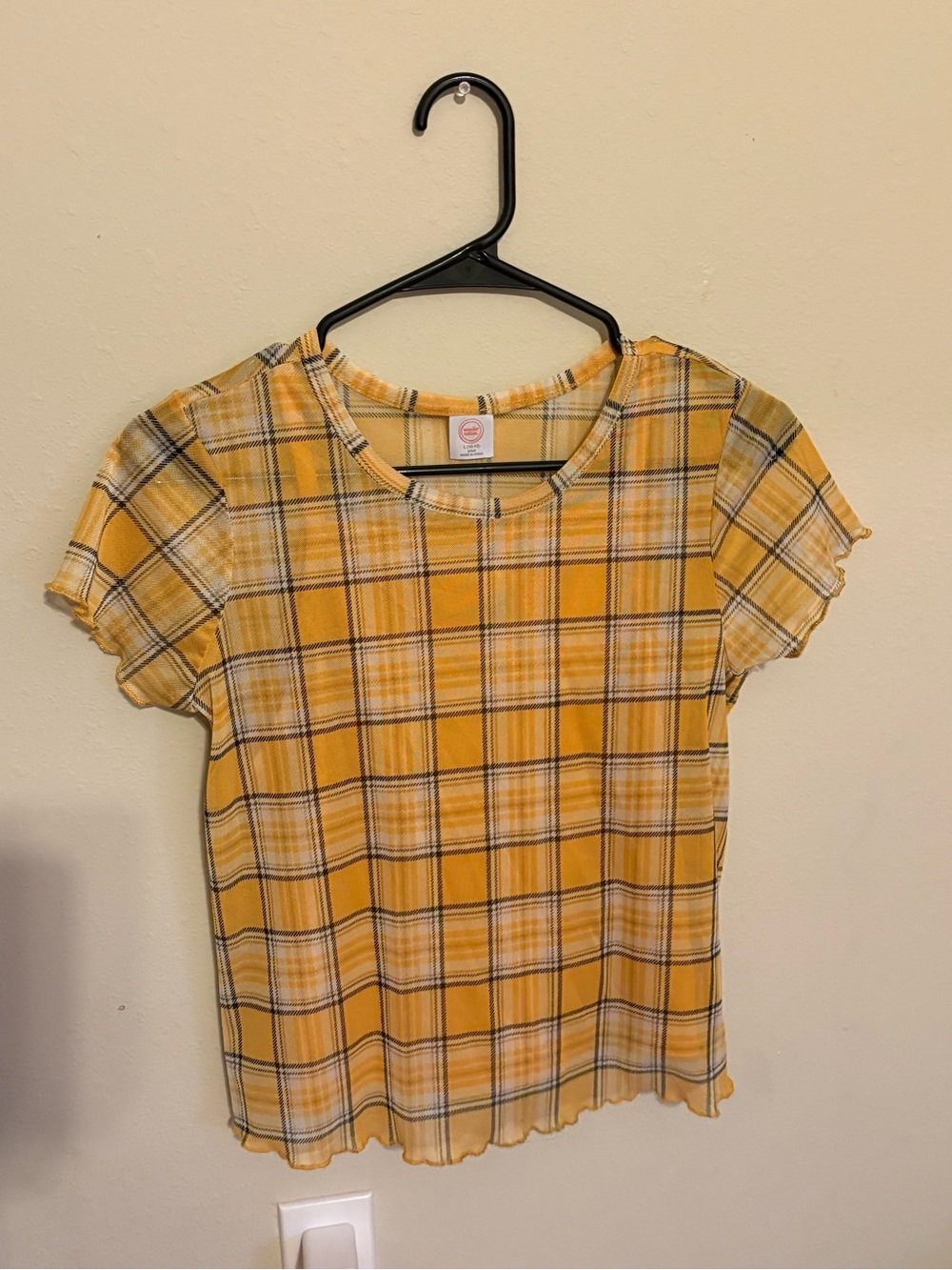 wonder nation Yellow Plaid Short Sleeve Crew Top
